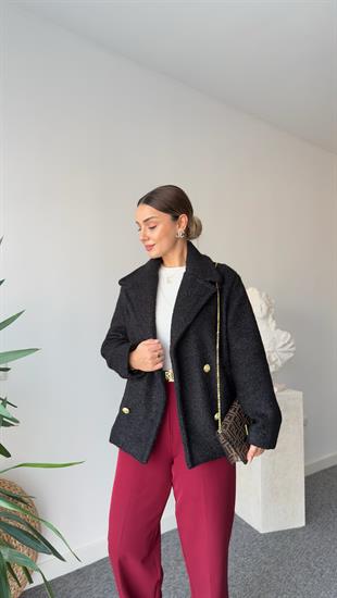 Liano Zra Model Gold Düğme Siyah Buklet Kaban