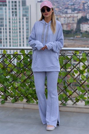 Kapüşonlu Gri Sweatshirt