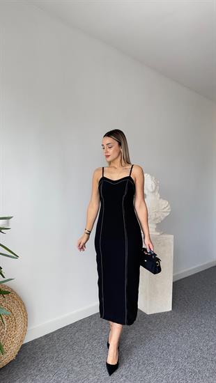 Bagno Dikiş Detaylı Siyah Elbise 
