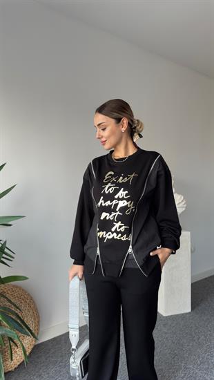 Elias Yazı Ve Fermuar Detaylı Sweatshirt