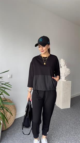 Sırt Çapraz Düğmeli Siyah Bluz