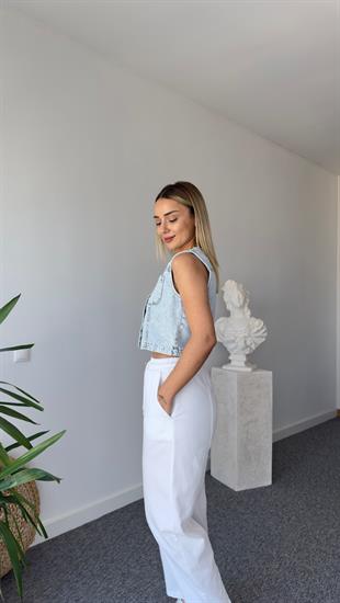 Taş Baskılı Denim Yelek