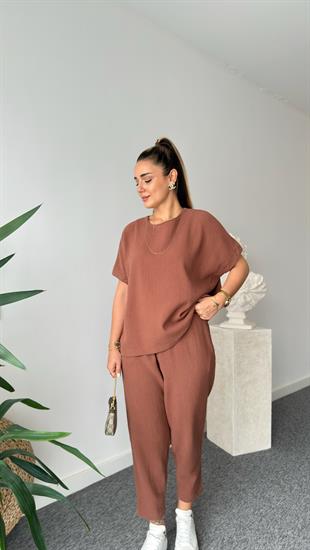 Kahve Jaker  Keten Salaş Takım