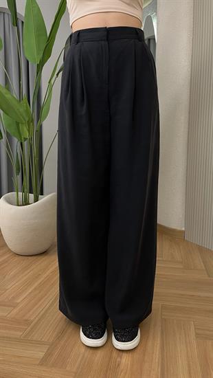 Siyah Tülna Bol Paça Tensel Pantolon