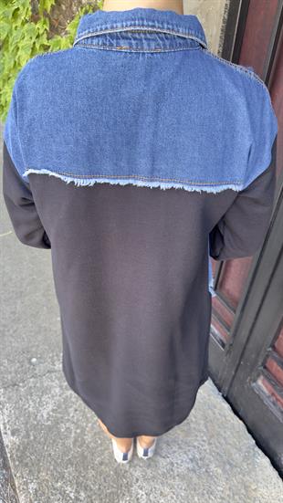 Kot Detay Siyah Tasarım Sweat Elbise