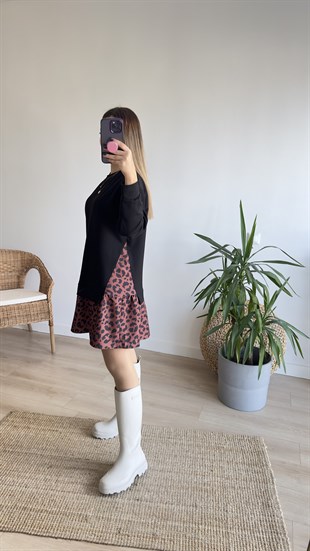 Leopar Detaylı Sweat Elbise 