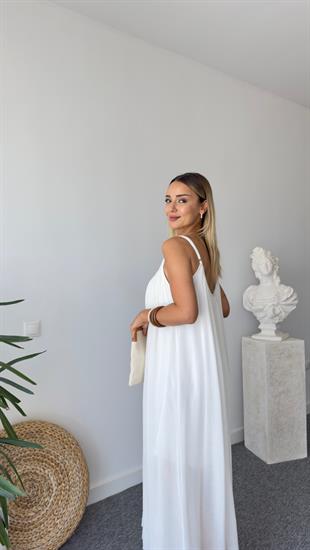 Pamuklu Astarlı Beyaz  Maxi Elbise Beyaz