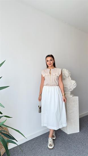 Beyaz Niasse Bel Büzgülü Zra Model Elbise 