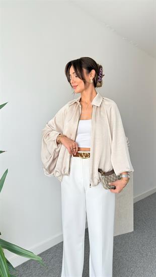 Bej Seru Zra Model Oversize Saten Ceket 