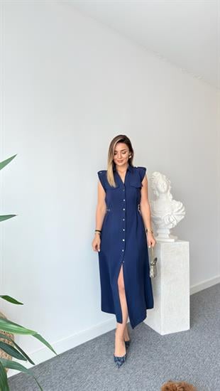 Lacivert Yan Kemerli Zra Model Tensel Elbise 