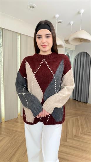 Bordo Marno Zra Model Baklava Desen Kazak