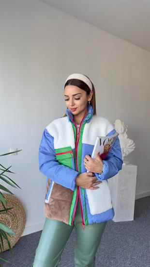 Lendi Peluş Detaylı Mavi Tasarım Mont