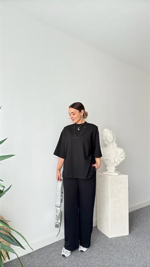Siyah Calza Vatkalı Tok Doku Tshirt