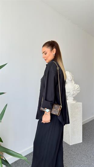 Siyah Zegan Sırt Fermuarlı Tensel Takım