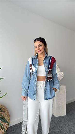 Belmira Renkli Triko Detaylı Jean Gömlek Ceket