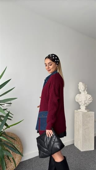 Bordo Neil Kot Gömlek Parçalı Tasarım Hırka