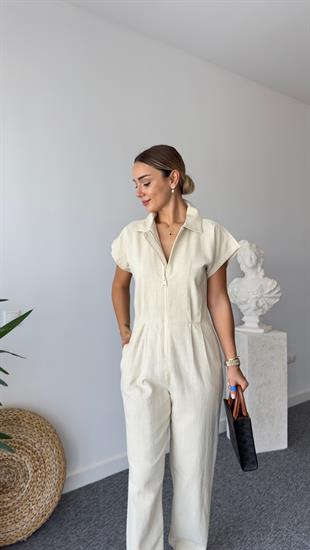 Selvie Bej Önden Fermuarlı Tulum