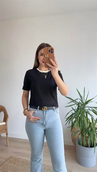 Ters Ribana Siyah Massi Tshirt