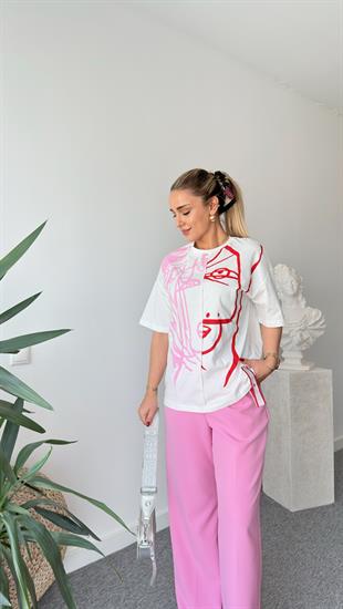 Neus Renkli Baskı Detaylı Tshirt