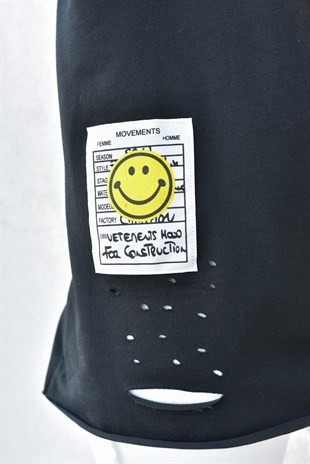 Kesik Detaylı Siyah Sweatshirt