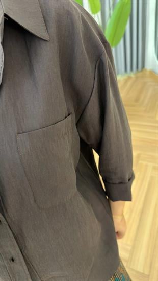 Kahve Flara Oversize Tensel Gömlek