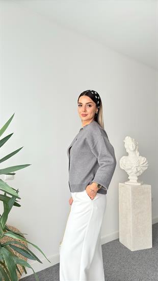 Gri Pain Ayıcık Nakışlı Hırka
