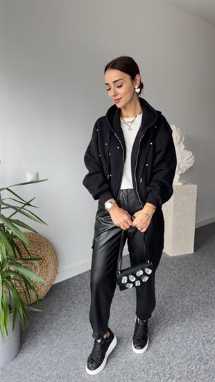 Tw Model Taşlı Siyah Hırka