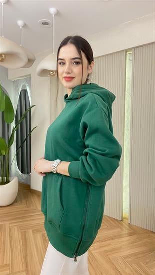 Yeşil Wels Yan Fermuarlı Şardonlu Sweatshirt