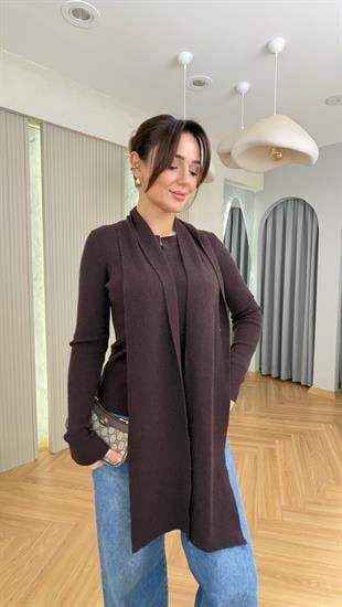 Kahve Palma Zra Model Atkılı Triko Hırka