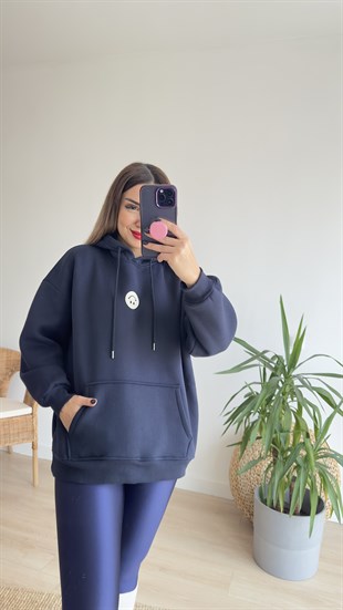 Gülücük Baskılı Şardonlu Lacivert Sweat