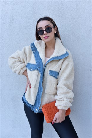 Kot Detaylı Bej Teddy Mont