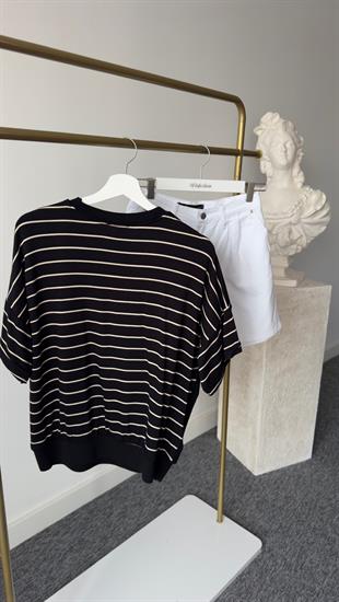 Neda Çizgili Kot Garni Siyah Tshirt
