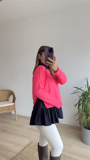Gömlek Detaylı Neon Sweat