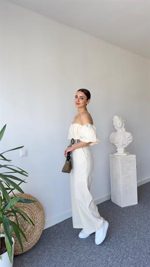 Riflet Kemerli Tasarım Bej Tulum