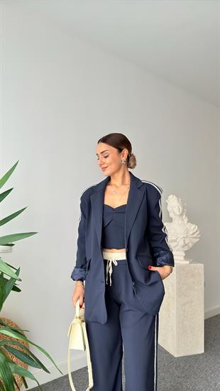 Oppa Kollar Şerit Detaylı Blazer Ceket