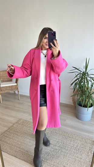 Renkli Astar Detaylı Pembe Kaban
