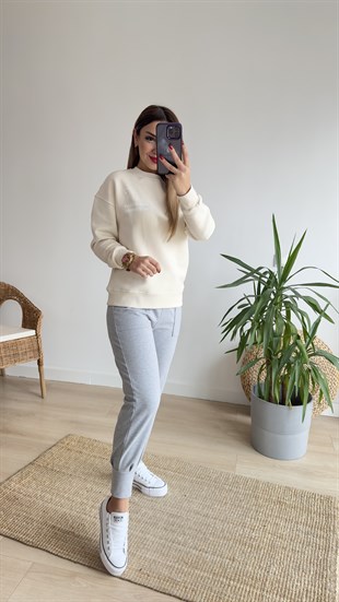 Snoopy Baskılı Bej Sweatshirt