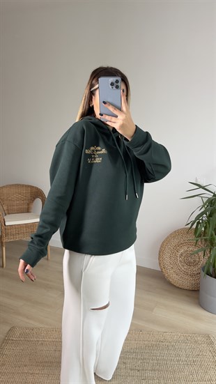  Nakış Detaylı Yeşil Sweatshirt
