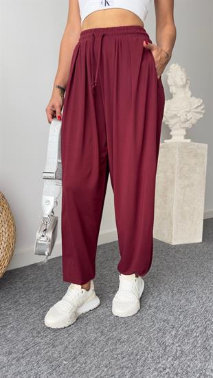 Bordo Pile Detaylı Oys Pantolon