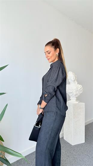 Siyah Ripon Massi Gömlek Pantolon Takım