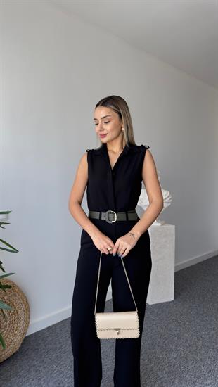 Kolsuz Apoletli Siyah Tulum