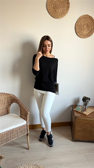 Omuz Detaylı Siyah Bluz 