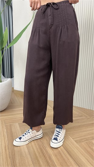 Kahve Tecla Pile Detaylı Şalvar Pantolon(ÖN SİPARİŞ ÜRÜNÜ)