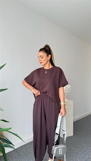 Premium Modal Kahve Şalvar Pantolon Takım