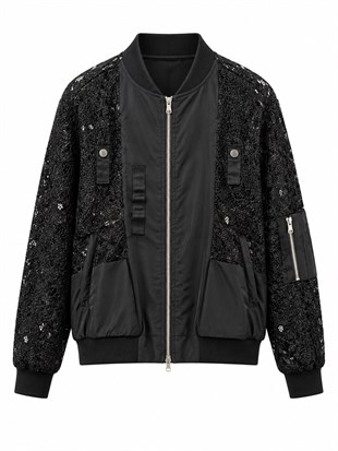 Paraşüt Garnili Dantel Bomber Ceket