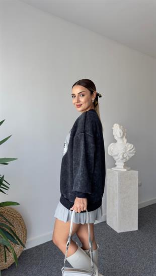 Rubi Önü Parlak Yazılı Sweatshirt