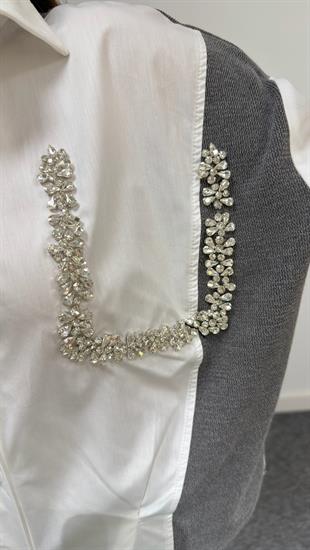 Beyaz Nery Marka Model Taş Detaylı Gömlek 