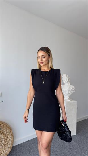 Sırt Fermuarlı Siyah Gabardin Elbise 