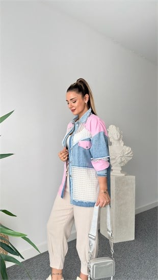 Pembe Nali File Garnili Ceket