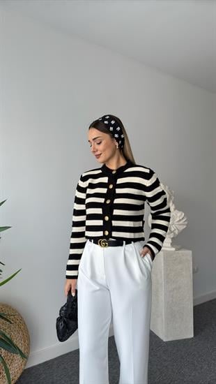 Lins Çizgili Siyah Hırka